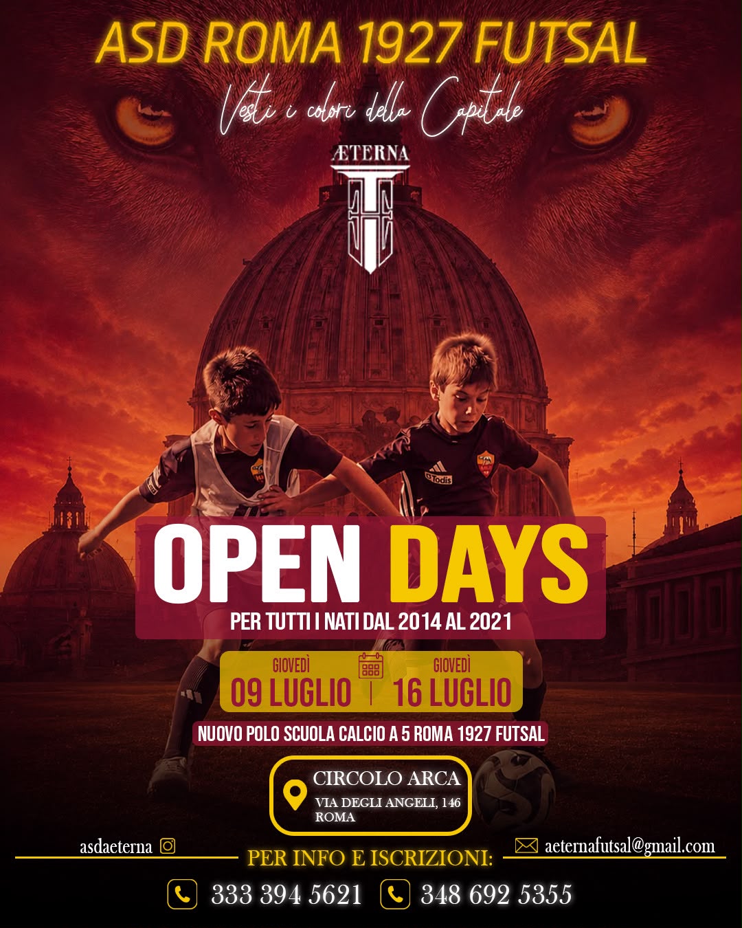 ASD Roma 1927 Futsal - Aeterna open days 2026 al Circolo Arca
